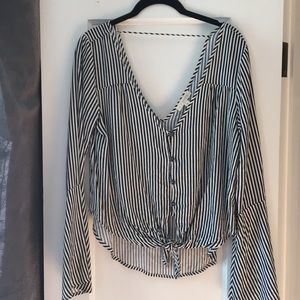 LA hearts black and white striped top
